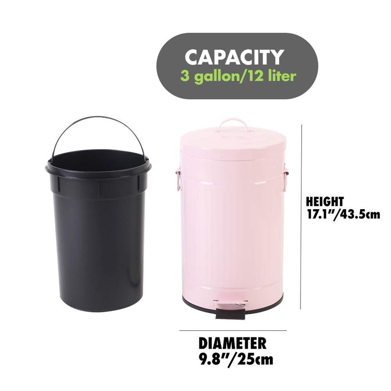 mingol Pink Trash Can with Lid, Bathroom Bedroom Waste Basket Soft Close, Small Garbage Can, Retro Vintage Home Office Trash Can, 12 Liter/3 Gallon, Glossy Pink - Image 5